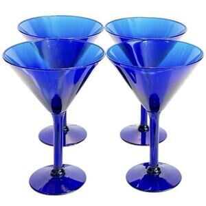 Vtg Pier 1 Imports Retired MCM Cobalt Blue 8oz Stemmed Martini Cocktail Glasses